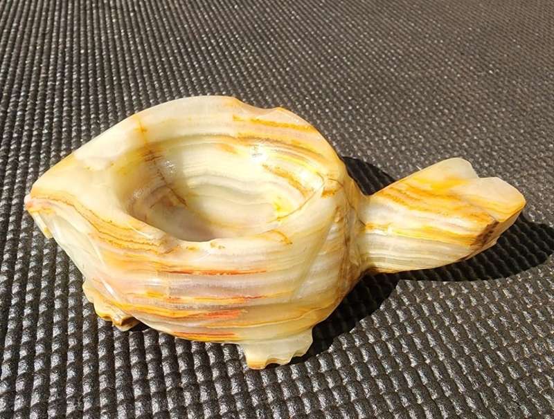 Two Onyx Stone Ashtrays the one shaped like a Turtle