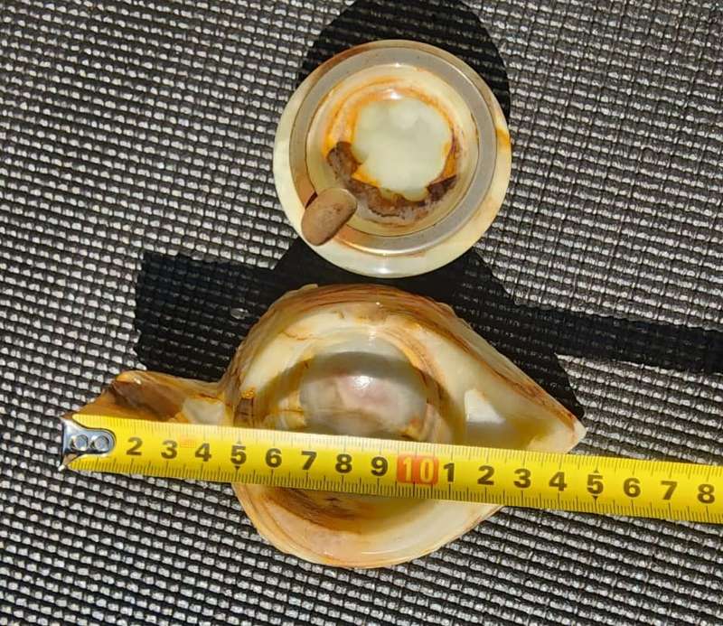 Two Onyx Stone Ashtrays the one shaped like a Turtle