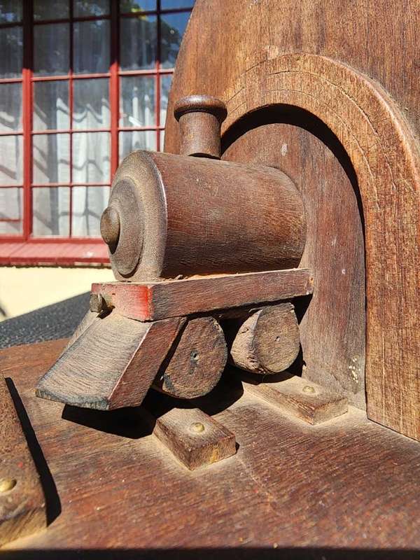 Awesome Steam Locomotive and Railway Cart Wooden Bookends