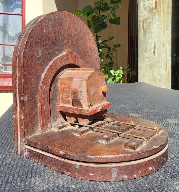 Awesome Steam Locomotive and Railway Cart Wooden Bookends