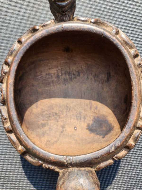 Cameroon Royal Court Ceremonial Food Bowl with Head and Animal Figures
