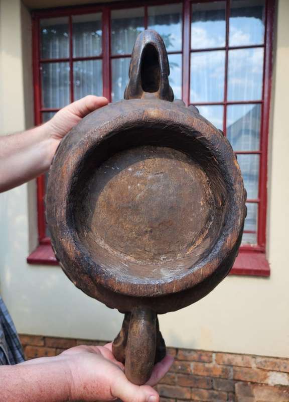 Cameroon Royal Court Ceremonial Food Bowl with Head and Animal Figures