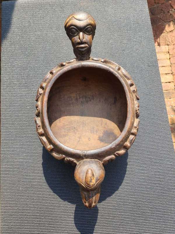 Cameroon Royal Court Ceremonial Food Bowl with Head and Animal Figures