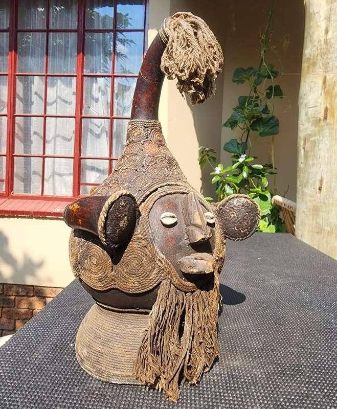 Luba DRC Tribal Calabash Medicine Gourd with Figural Body and Shell Embellishments