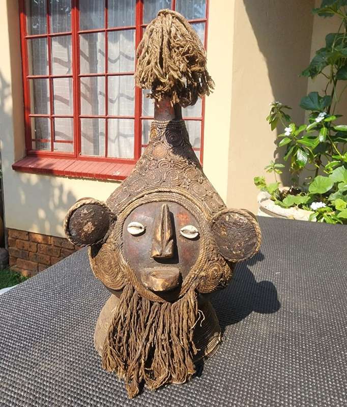 Luba DRC Tribal Calabash Medicine Gourd with Figural Body and Shell Embellishments