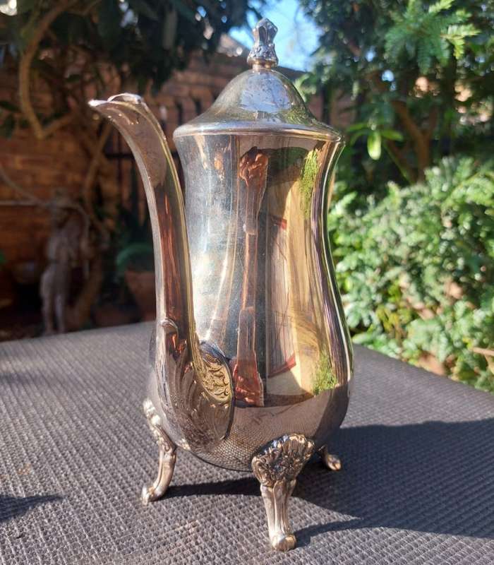 VINTAGE (1970S) EM-ESS SOUTH AFRICA SILVERPLATED TEASET: COFFEE POT, TEAPOT, SUGAR POT, MILK CREAMER
