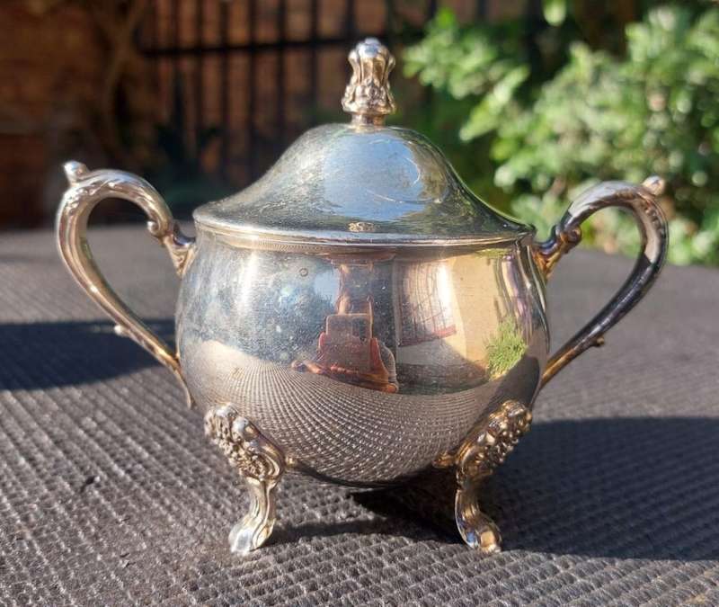 VINTAGE (1970S) EM-ESS SOUTH AFRICA SILVERPLATED TEASET: COFFEE POT, TEAPOT, SUGAR POT, MILK CREAMER