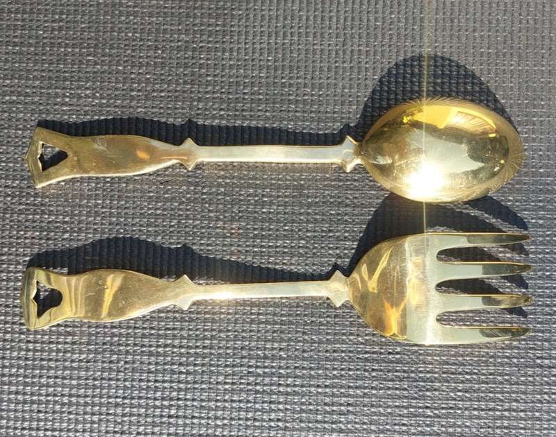 Large 28cm Long Brass Fork and Spoon