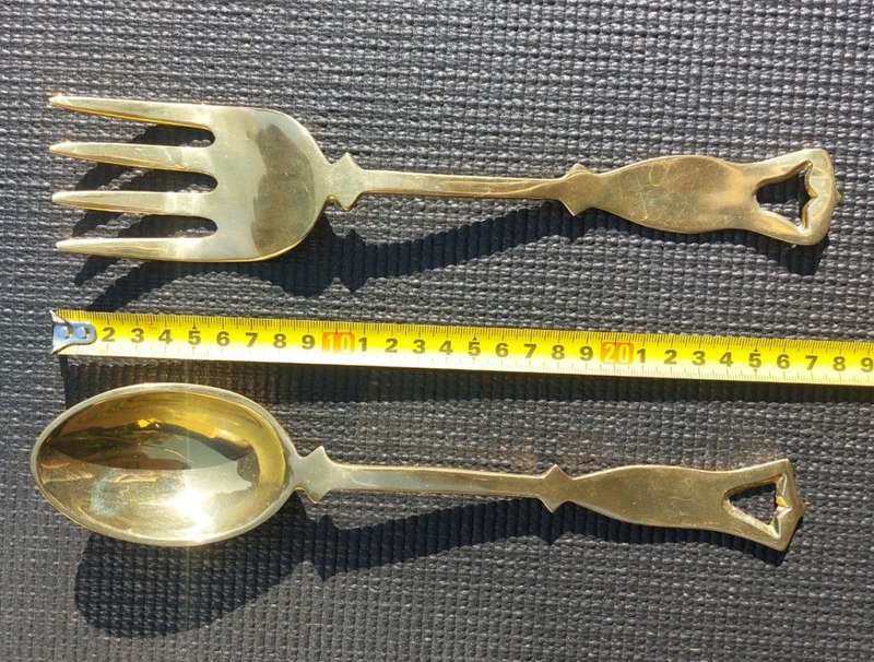 Large 28cm Long Brass Fork and Spoon