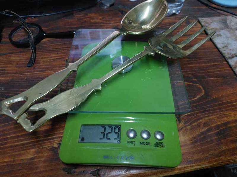 Large 28cm Long Brass Fork and Spoon