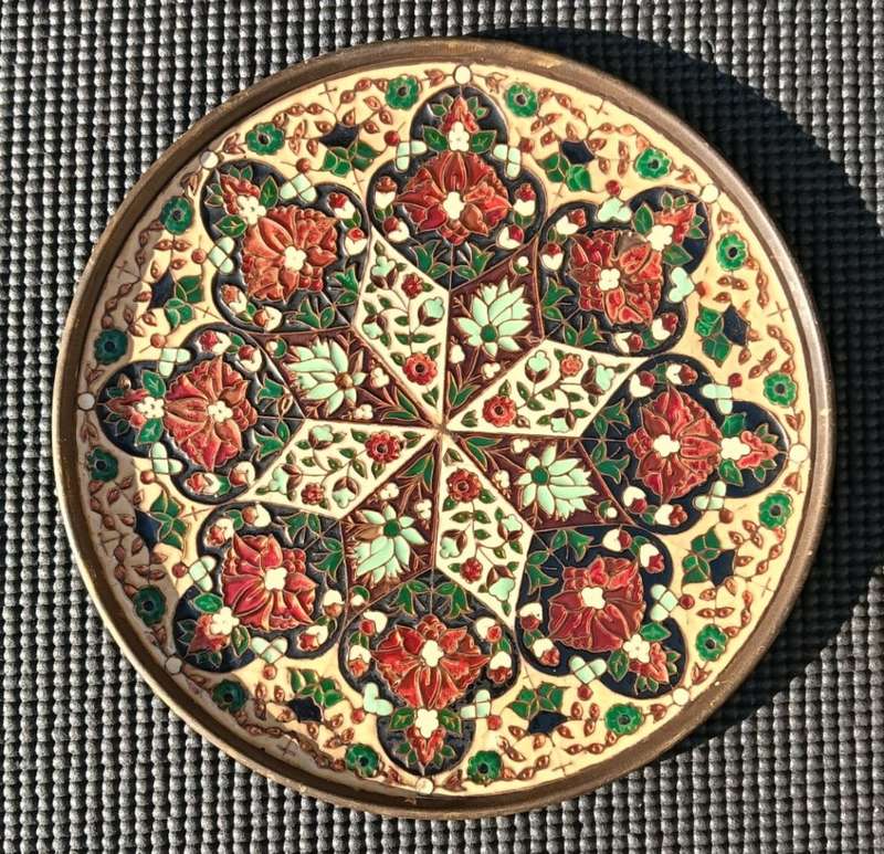 Cloisonne Enamel on Copper and Bronze Wall Plate Handmade in Greece by G Halkides