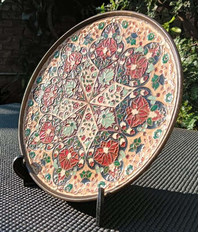 Cloisonne Enamel on Copper and Bronze Wall Plate Handmade in Greece by G Halkides