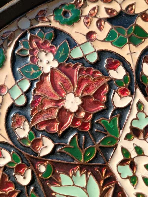 Cloisonne Enamel on Copper and Bronze Wall Plate Handmade in Greece by G Halkides