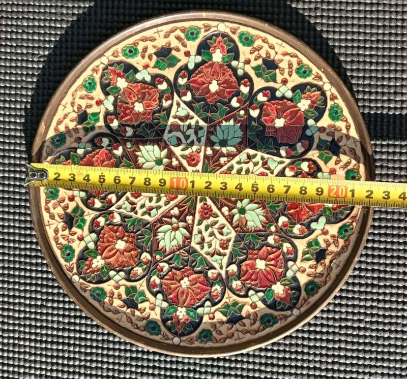 Cloisonne Enamel on Copper and Bronze Wall Plate Handmade in Greece by G Halkides