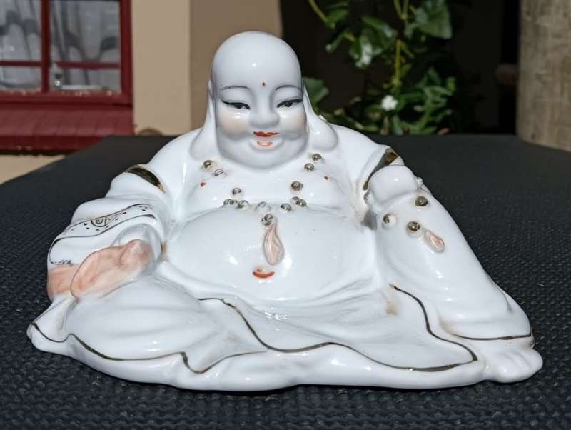 Chinese Porcelain Laughing Buddha with Bag Wealth Figurine
