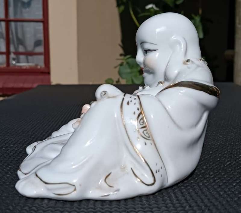 Chinese Porcelain Laughing Buddha with Bag Wealth Figurine