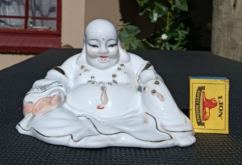 Chinese Porcelain Laughing Buddha with Bag Wealth Figurine