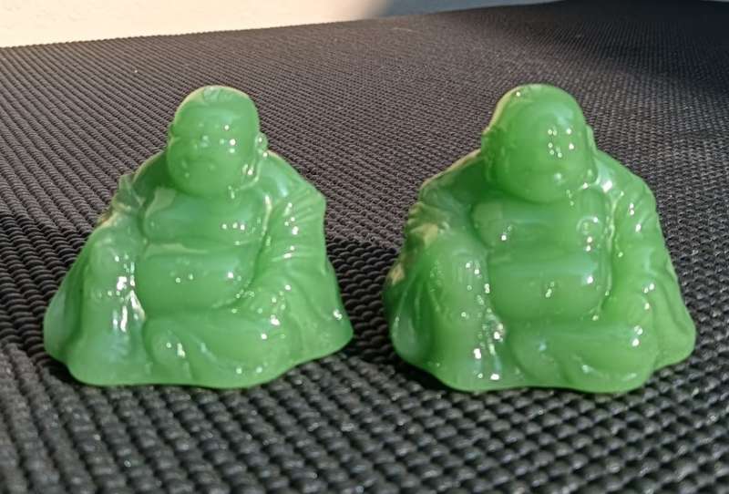 Vintage Glass Resin Mix Faux Jade Green Sitting Happy Buddha Figurines