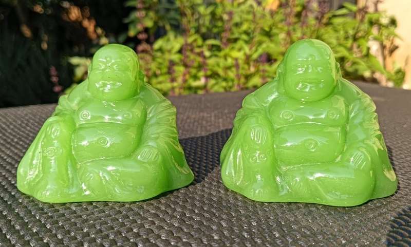 Vintage Glass Resin Mix Faux Jade Green Sitting Happy Buddha Figurines