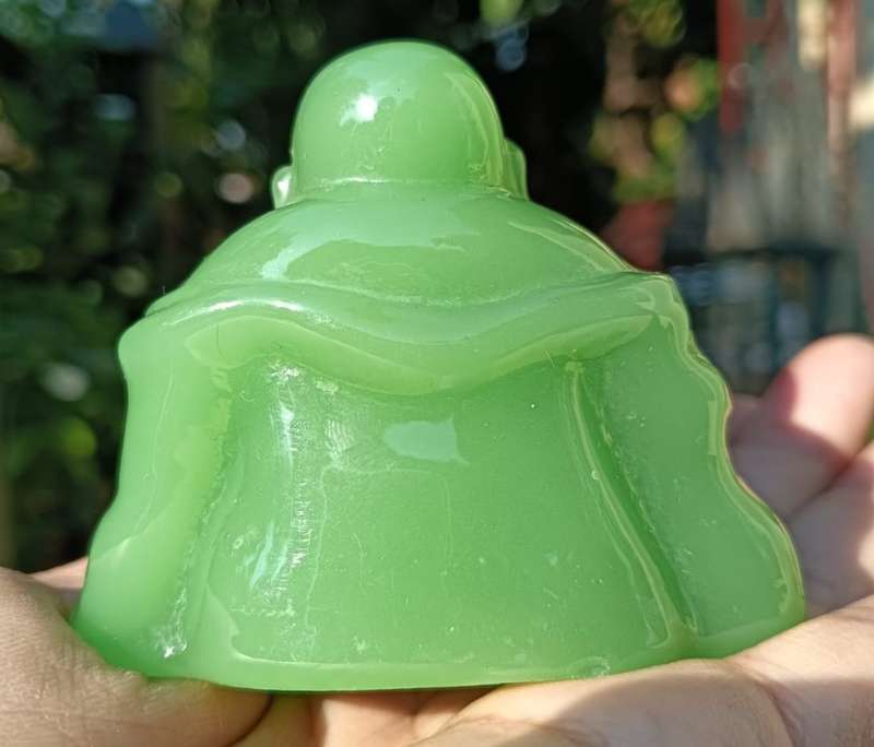 Vintage Glass Resin Mix Faux Jade Green Sitting Happy Buddha Figurines