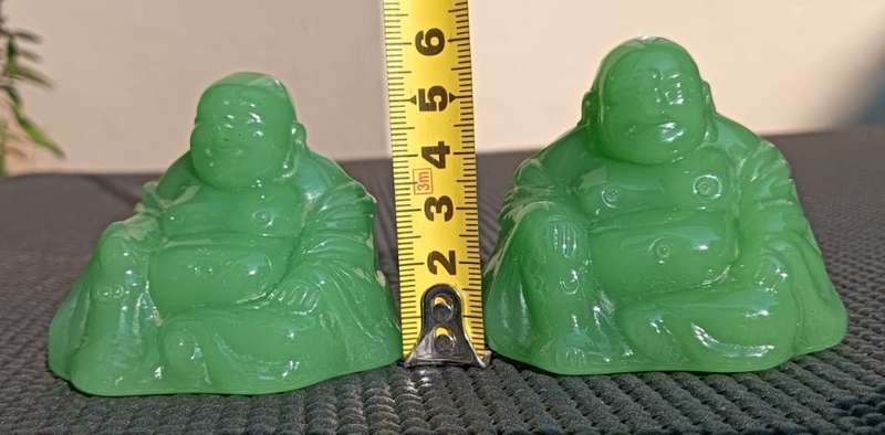 Vintage Glass Resin Mix Faux Jade Green Sitting Happy Buddha Figurines