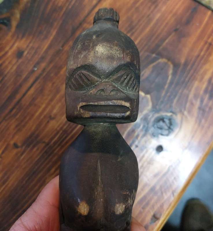 African Zande DRC Wooden Fertility Statue and Old Wooden Carved Kuba DRC Palm Wine Cup