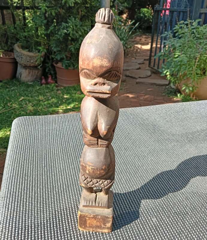 African Zande DRC Wooden Fertility Statue and Old Wooden Carved Kuba DRC Palm Wine Cup
