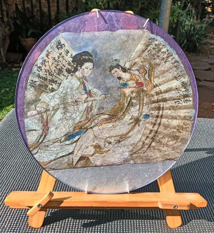 Gracefull Chinese Dancing Ladies Decorative Glass Display Plate