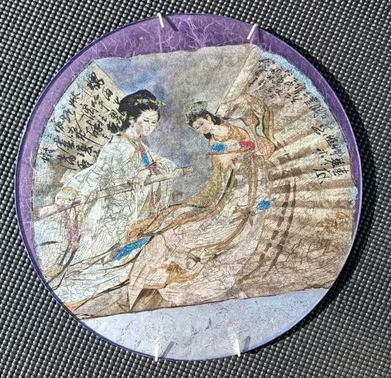 Gracefull Chinese Dancing Ladies Decorative Glass Display Plate