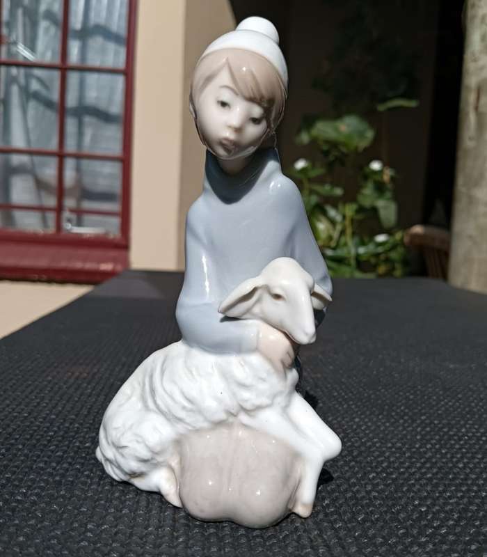 Lladro 1970s Shepherd Boy with Lamb Porcelain Figurine