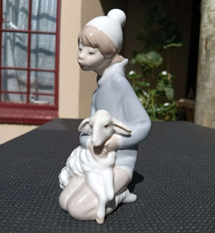 Lladro 1970s Shepherd Boy with Lamb Porcelain Figurine