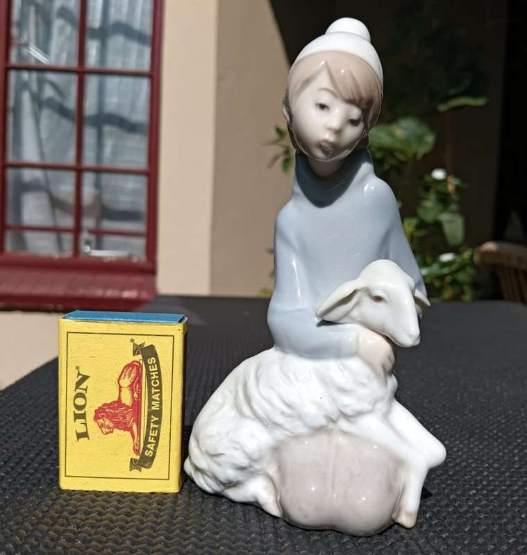 Lladro 1970s Shepherd Boy with Lamb Porcelain Figurine