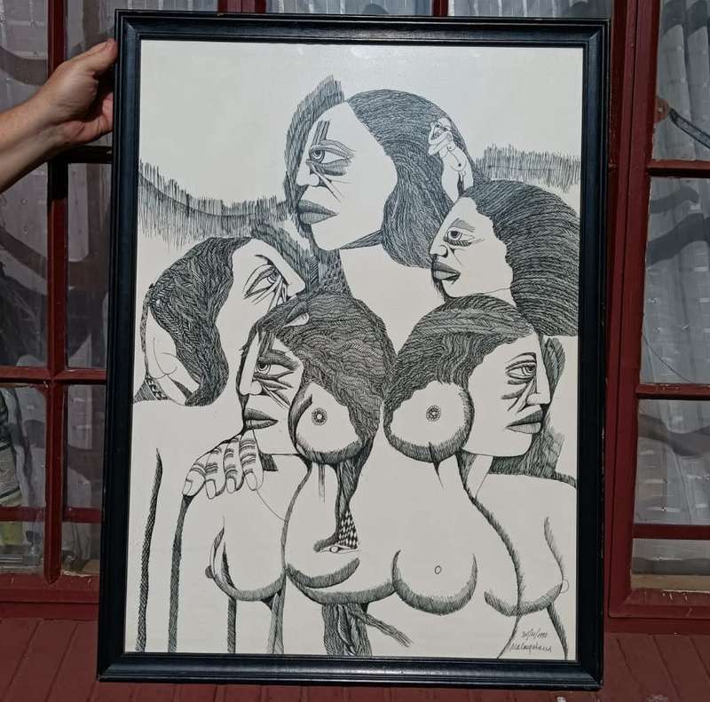 Malangatana! Valente Ngwenya (1936-2011) Face and Nude Study Original Ink on Paper Drawing
