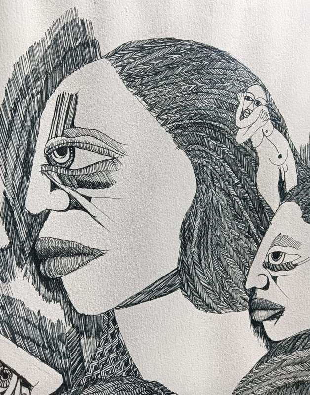 Malangatana! Valente Ngwenya (1936-2011) Face and Nude Study Original Ink on Paper Drawing