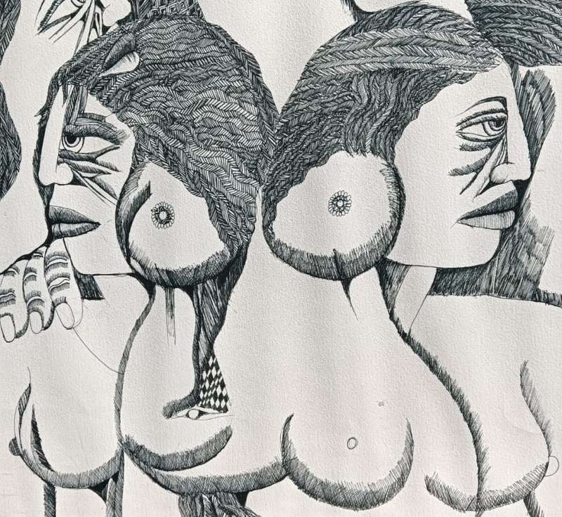 Malangatana! Valente Ngwenya (1936-2011) Face and Nude Study Original Ink on Paper Drawing