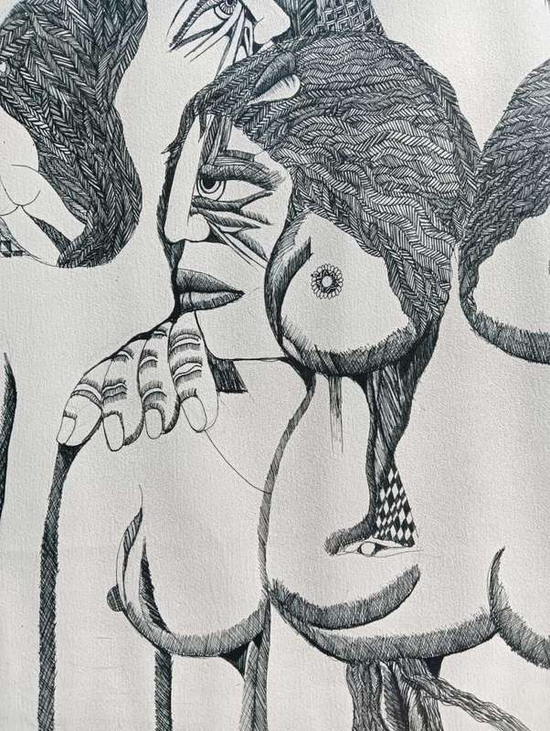 Malangatana! Valente Ngwenya (1936-2011) Face and Nude Study Original Ink on Paper Drawing