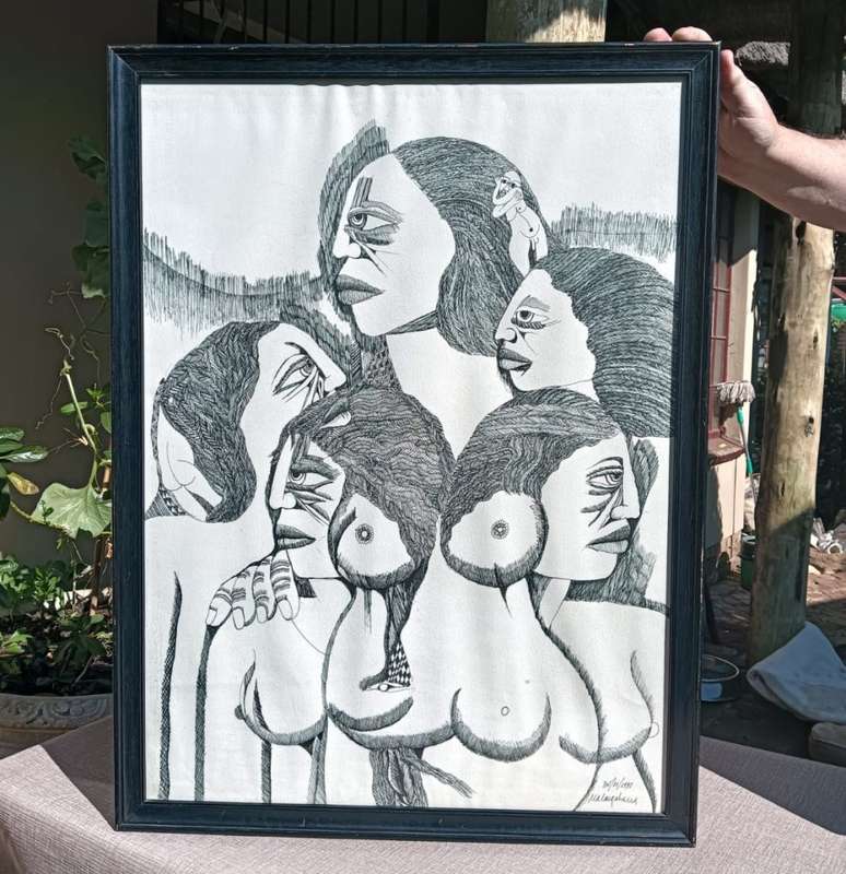 Malangatana! Valente Ngwenya (1936-2011) Face and Nude Study Original Ink on Paper Drawing