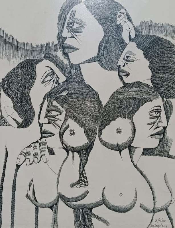 Malangatana! Valente Ngwenya (1936-2011) Face and Nude Study Original Ink on Paper Drawing