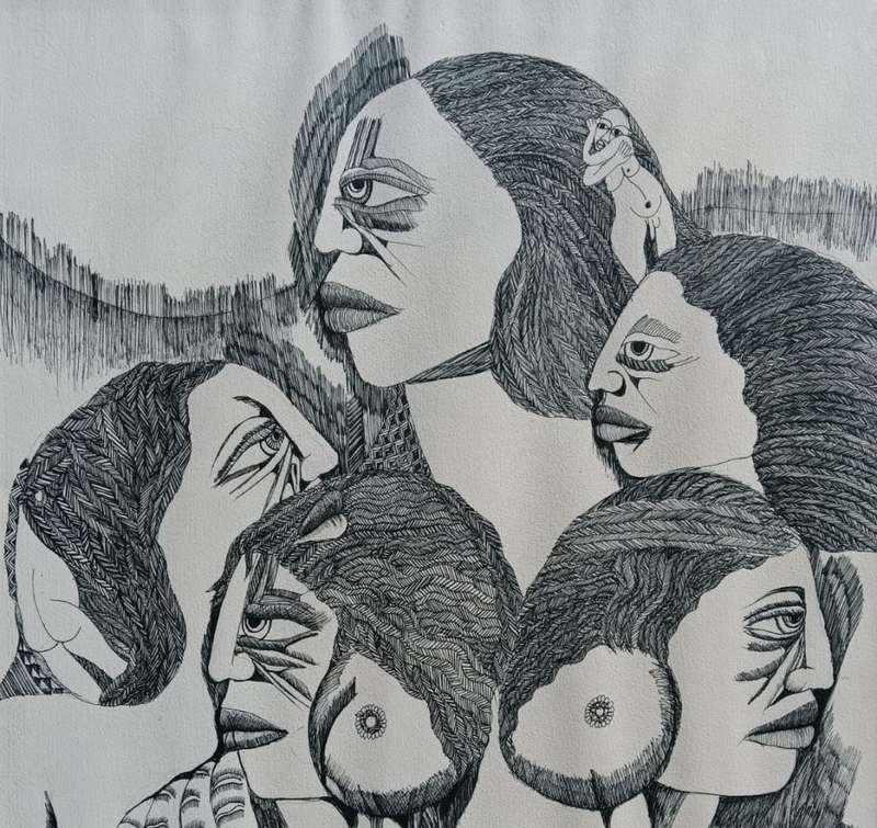 Malangatana! Valente Ngwenya (1936-2011) Face and Nude Study Original Ink on Paper Drawing