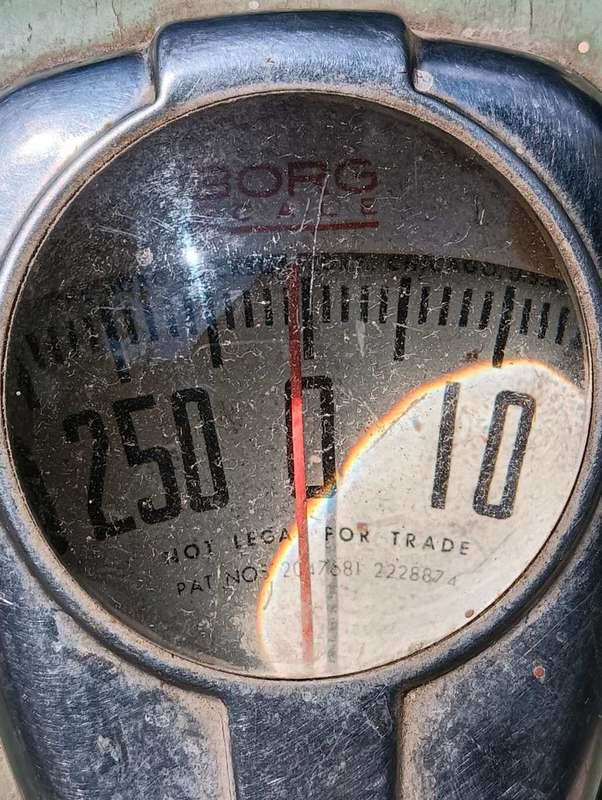 Cool 1950s Borg-Ericksen USA 260lb Mint Green Scale with  Chrome Bubble Glass Dialface Working
