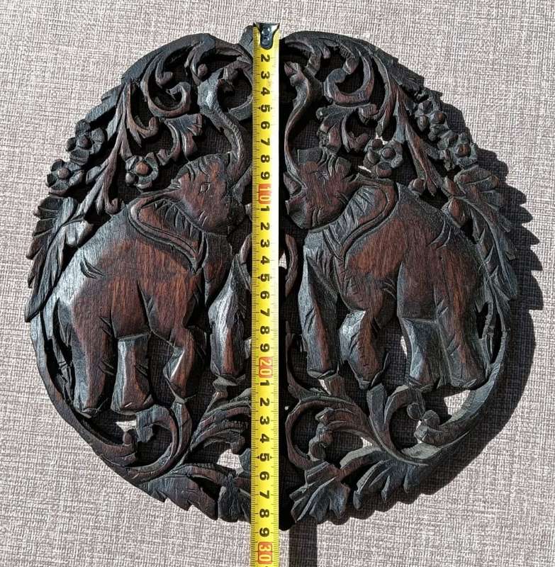 Intricate Elephant Teak Wood Relief Carving Wall Hanger Chiang Mai Thailand
