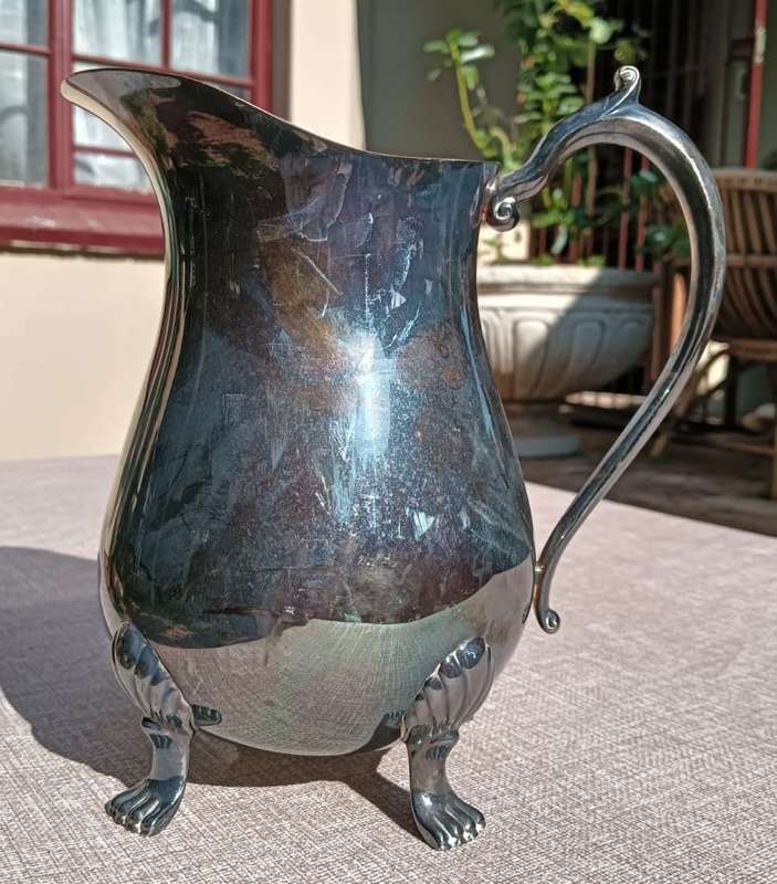 VINTAGE (1970S) EM-ESS SA SILVERPLATED PITCHER WITH STRAINER LARGE 22CM HIGH GOOD CONDITION