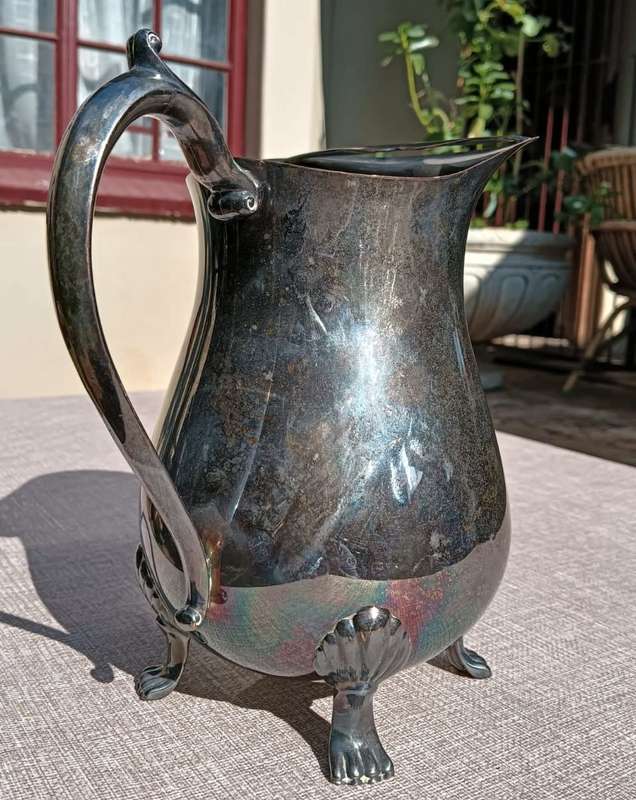 VINTAGE (1970S) EM-ESS SA SILVERPLATED PITCHER WITH STRAINER LARGE 22CM HIGH GOOD CONDITION