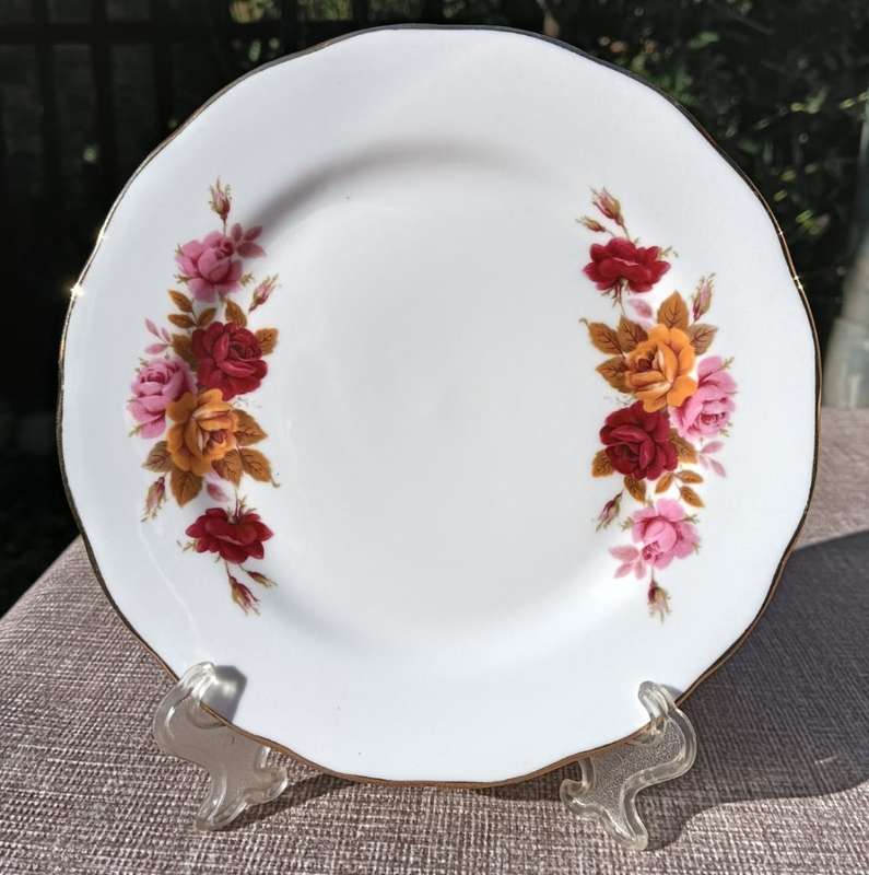 Set of 5 Queen Anne Ridgway England 1960s Pink, Red, Yellow Roses Pattern No 8638 Trios