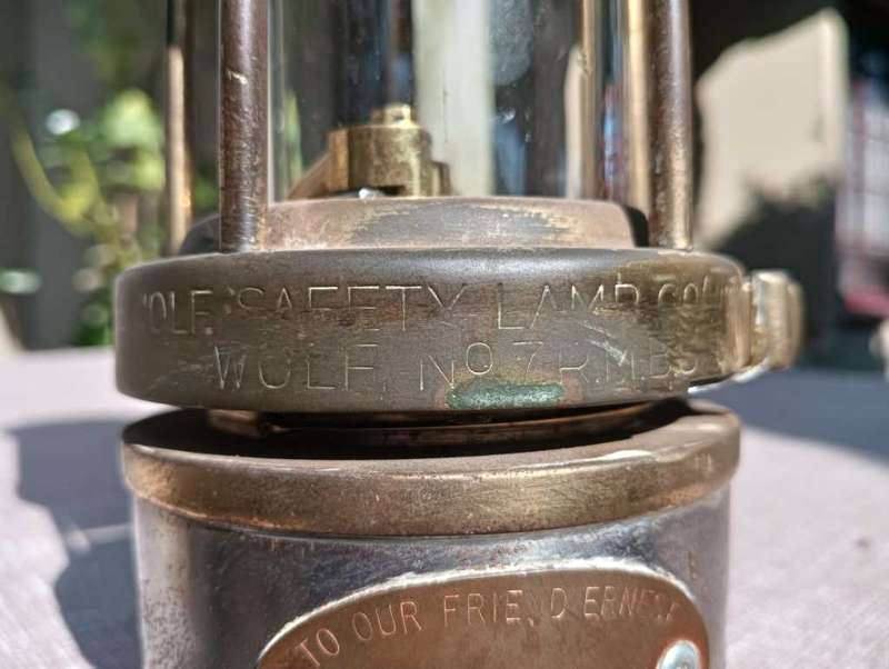 Amazing Antique Victor Kent UK The Wolf Safety Lamp No 7 Brass and Metal Miners Lamp in Very Good