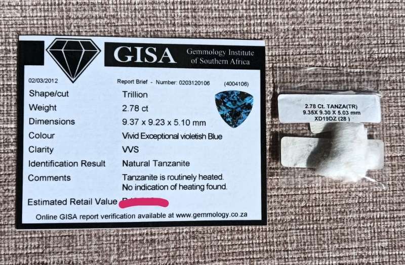 GISA CERTIFIED 2.75CT VIVID VIOLET BLUE TANZANITE TRILLION CUT GEMSTONE  PLEASE READ FULL DESCRIPTI