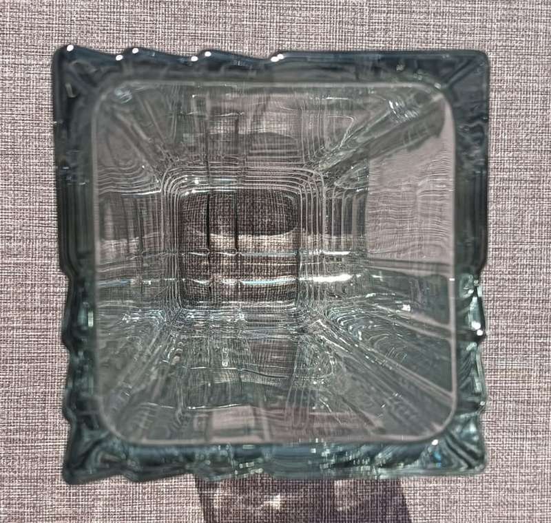 Italian Bormioli Rocco Quadro Cut Chrystal Glass Vase with Geometric Patterns