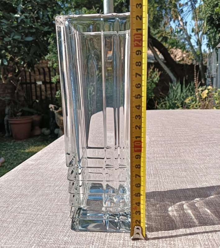 Italian Bormioli Rocco Quadro Cut Chrystal Glass Vase with Geometric Patterns