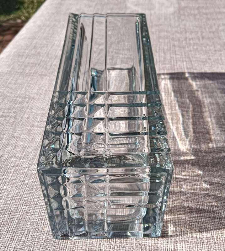 Italian Bormioli Rocco Quadro Cut Chrystal Glass Vase with Geometric Patterns