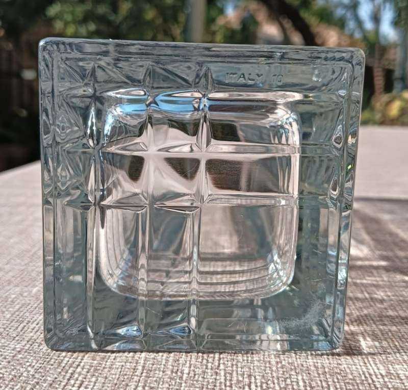 Italian Bormioli Rocco Quadro Cut Chrystal Glass Vase with Geometric Patterns